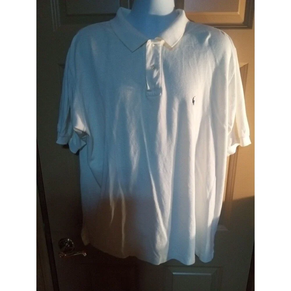 Polo Ralph Lauren Mens Shirt Cotton 2XL White w/ Blue Logo